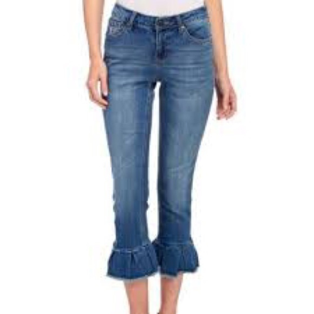 Earl's Jeans Women's Cropped Flared Raw Hem Stretch Size 12